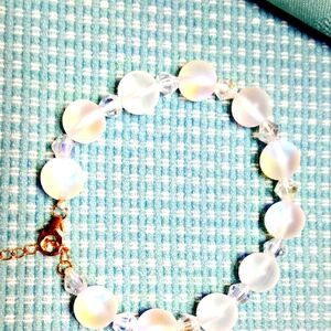 MEN'S -AURORA BOREALIS, NATURAL CLEAR CRYSTAL  ADJUSTABLE BRACELET 14K OV'R STE…